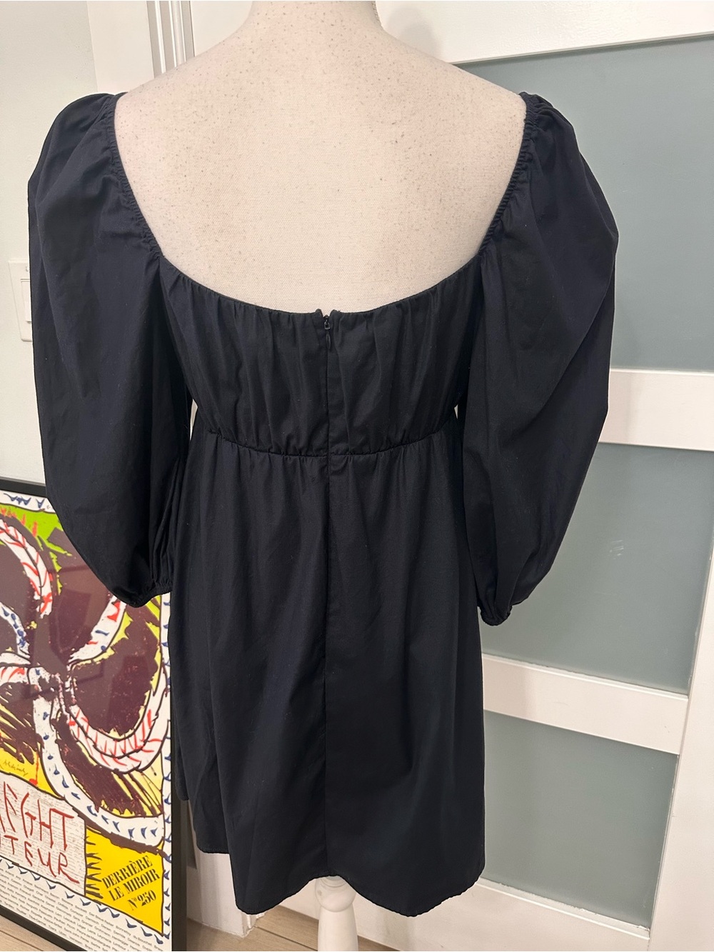 Reformation Black Farley Puff Sleeve Babydoll Mini Dress SZ 6 Coquette READ - Picture 6 of 8
